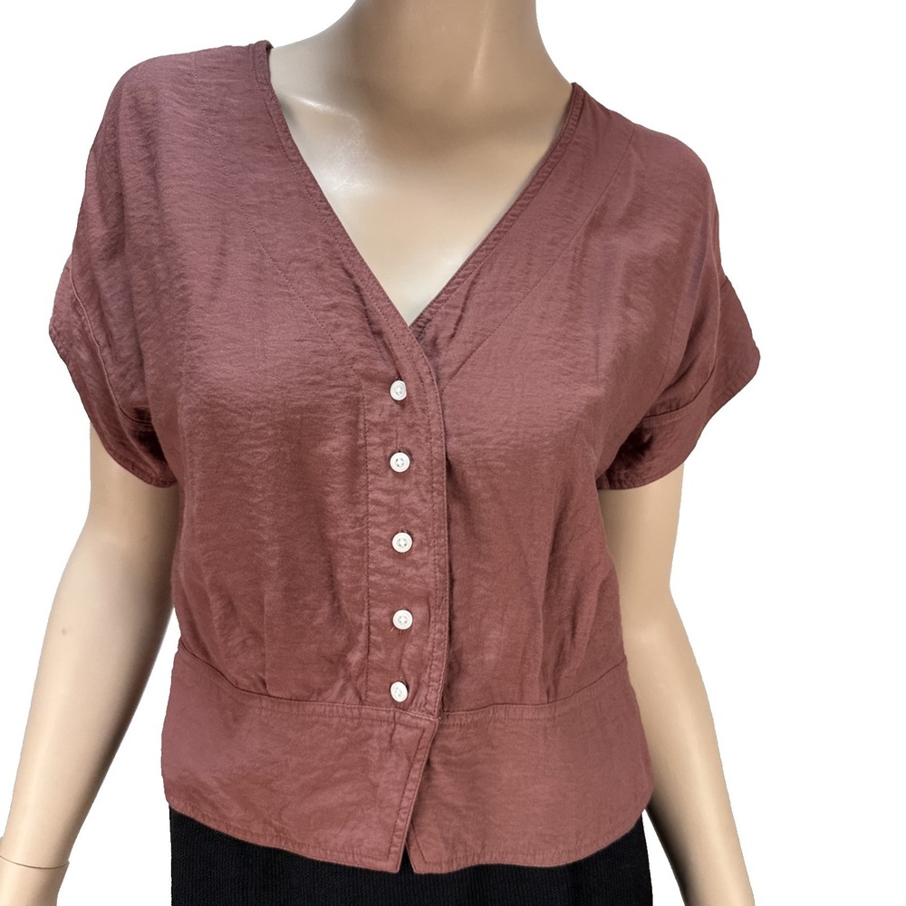 Madewell Pleated Short Sleeve Top Size M Terracotta Brown Short Sleeve Button